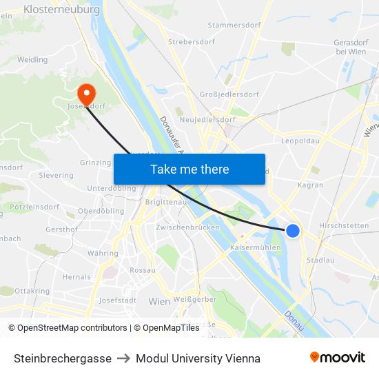 Steinbrechergasse to Modul University Vienna map