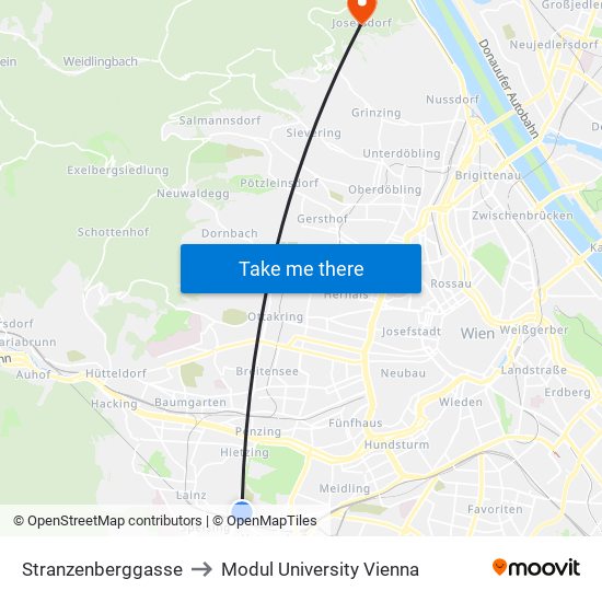 Stranzenberggasse to Modul University Vienna map