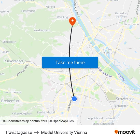 Traviatagasse to Modul University Vienna map