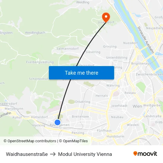 Waidhausenstraße to Modul University Vienna map