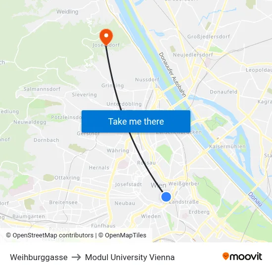 Weihburggasse to Modul University Vienna map