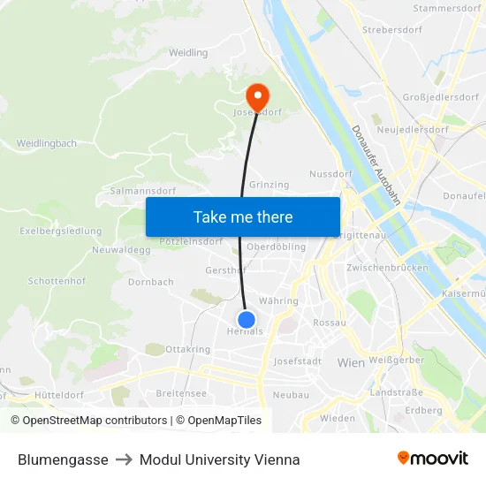 Blumengasse to Modul University Vienna map