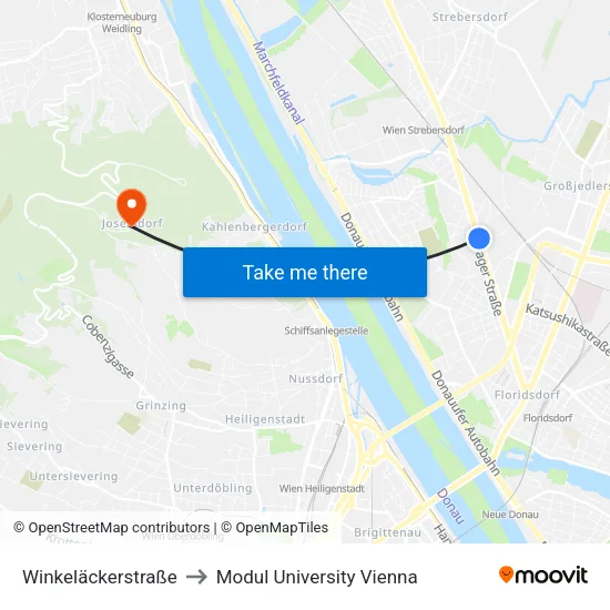 Winkeläckerstraße to Modul University Vienna map