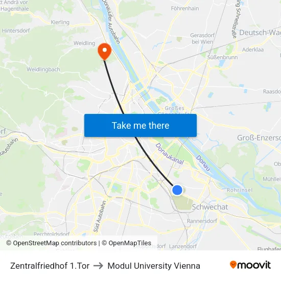 Zentralfriedhof 1.Tor to Modul University Vienna map