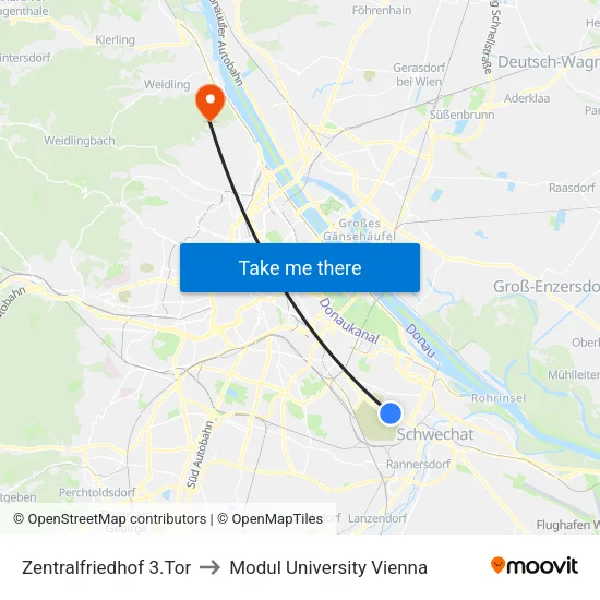 Zentralfriedhof 3.Tor to Modul University Vienna map