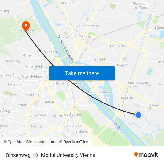 Binsenweg to Modul University Vienna map