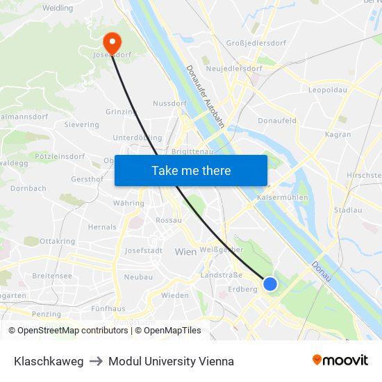 Klaschkaweg to Modul University Vienna map