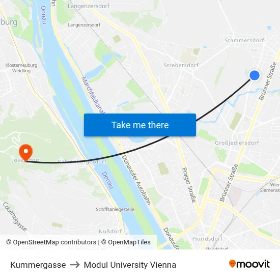 Kummergasse to Modul University Vienna map