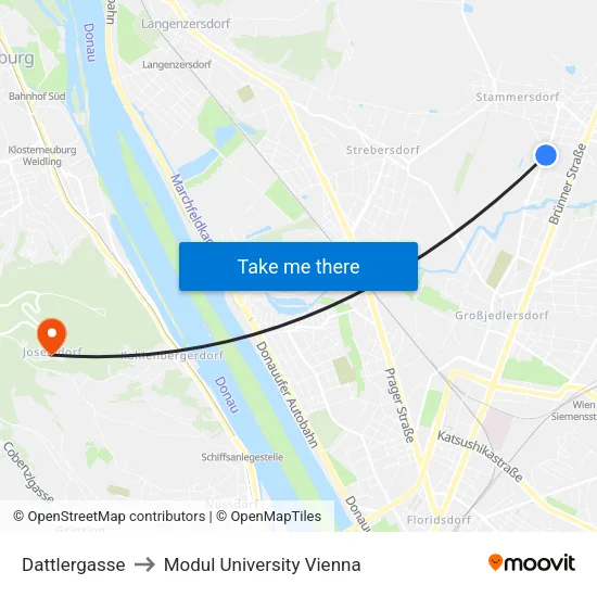 Dattlergasse to Modul University Vienna map