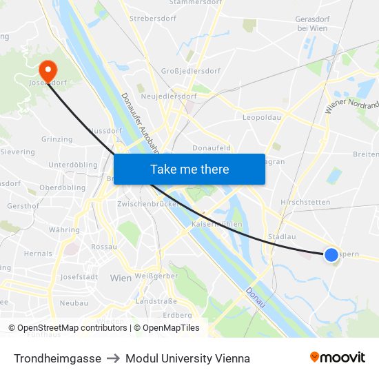 Trondheimgasse to Modul University Vienna map