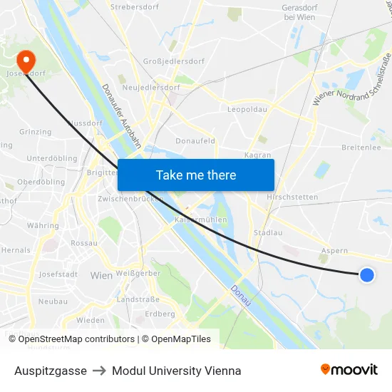 Auspitzgasse to Modul University Vienna map