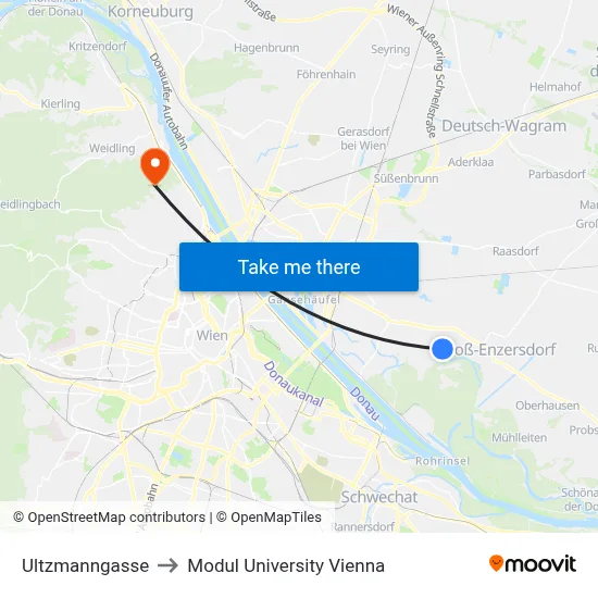 Ultzmanngasse to Modul University Vienna map