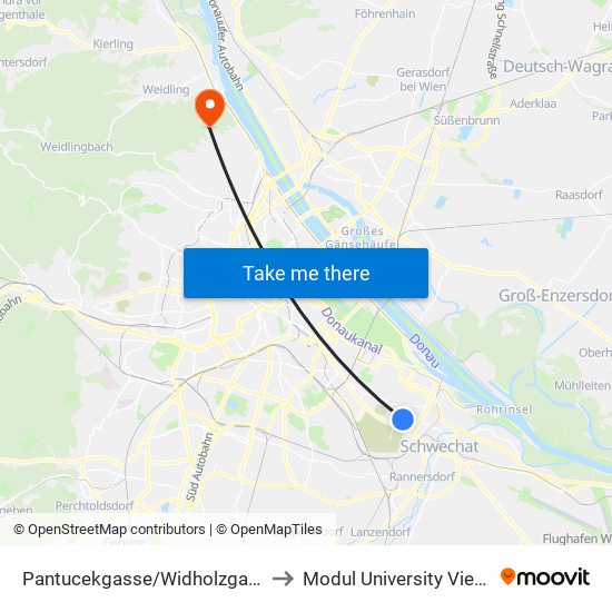 Pantucekgasse/Widholzgasse to Modul University Vienna map