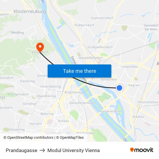 Prandaugasse to Modul University Vienna map