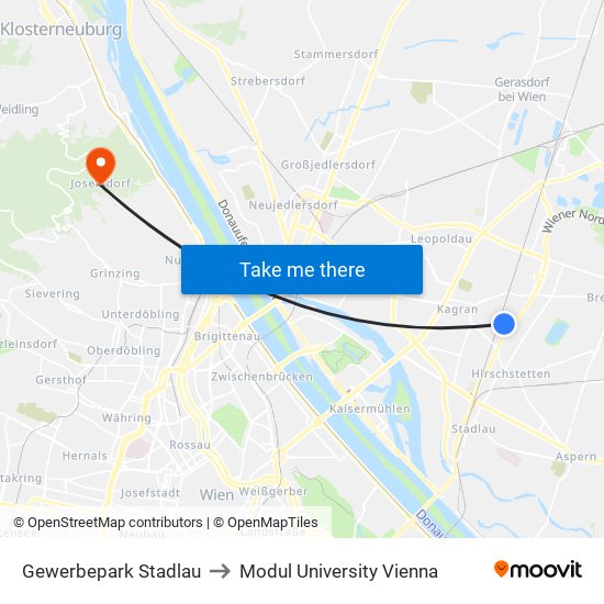 Gewerbepark Stadlau to Modul University Vienna map