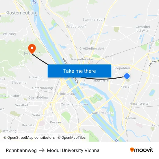 Rennbahnweg to Modul University Vienna map