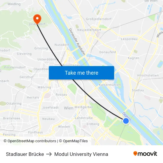Stadlauer Brücke to Modul University Vienna map