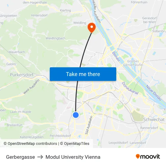 Gerbergasse to Modul University Vienna map