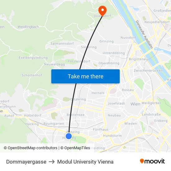 Dommayergasse to Modul University Vienna map