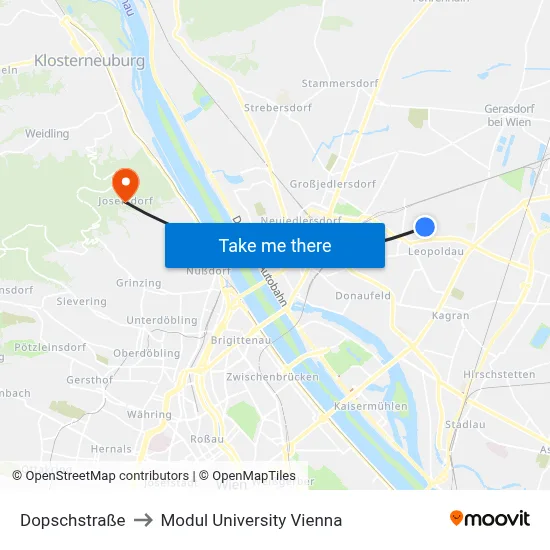 Dopschstraße to Modul University Vienna map