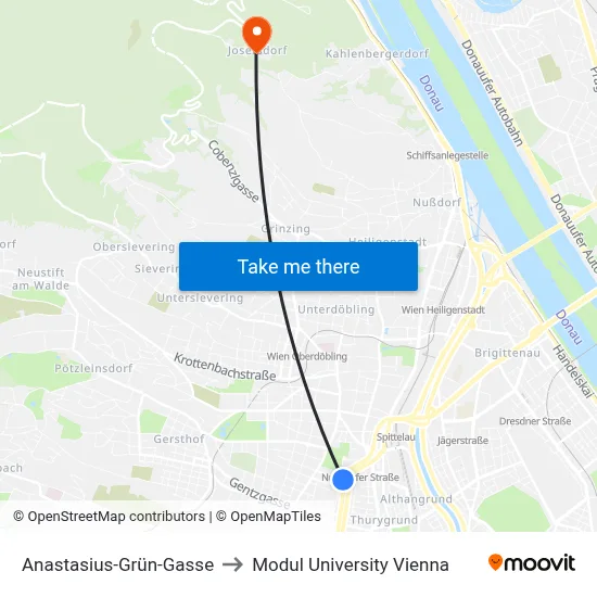 Anastasius-Grün-Gasse to Modul University Vienna map