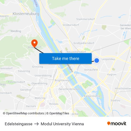 Edelsteingasse to Modul University Vienna map