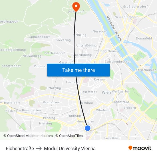 Eichenstraße to Modul University Vienna map