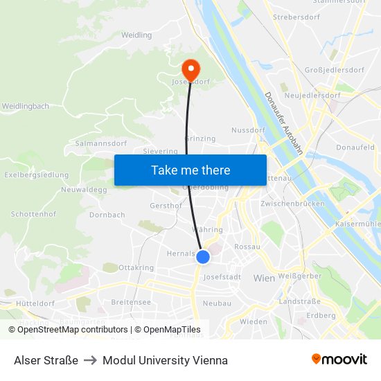 Alser Straße to Modul University Vienna map