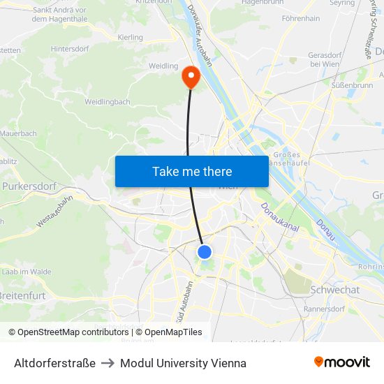 Altdorferstraße to Modul University Vienna map