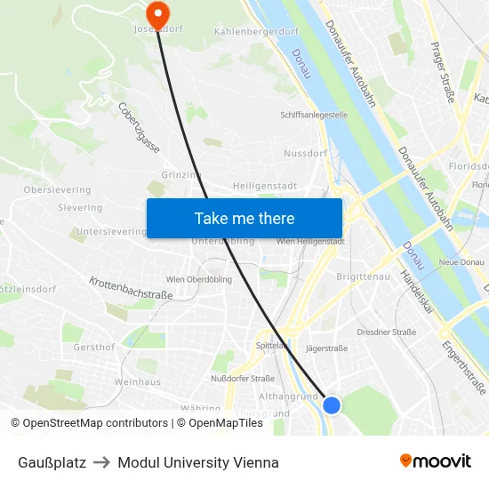 Gaußplatz to Modul University Vienna map