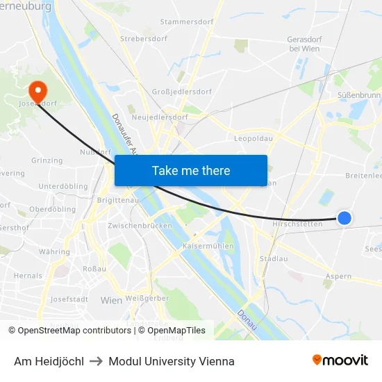 Am Heidjöchl to Modul University Vienna map