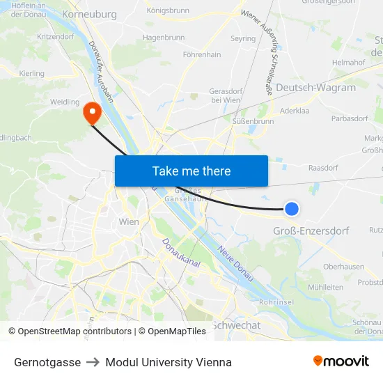 Gernotgasse to Modul University Vienna map