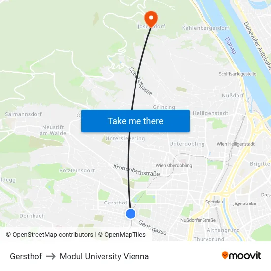 Gersthof to Modul University Vienna map
