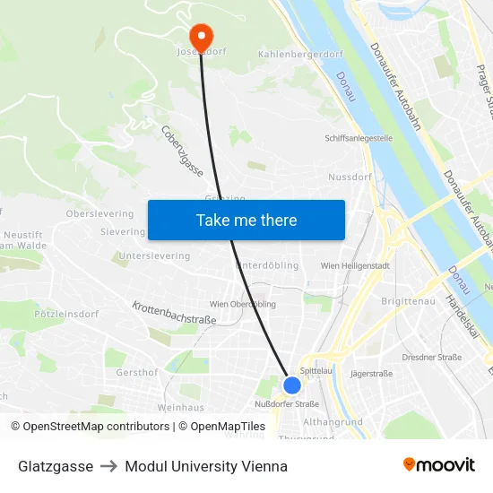 Glatzgasse to Modul University Vienna map