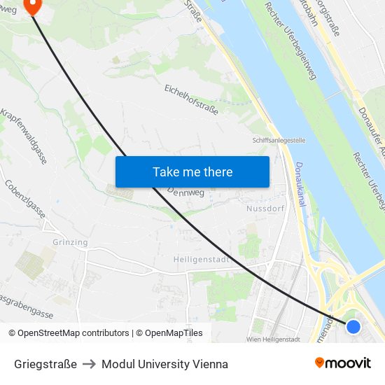 Griegstraße to Modul University Vienna map