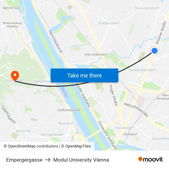 Empergergasse to Modul University Vienna map