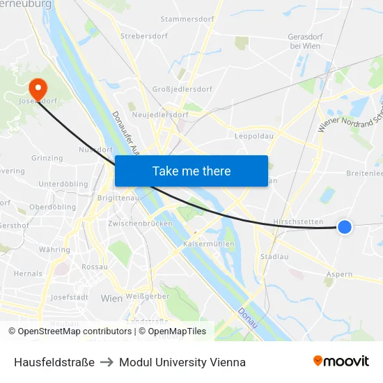 Hausfeldstraße to Modul University Vienna map