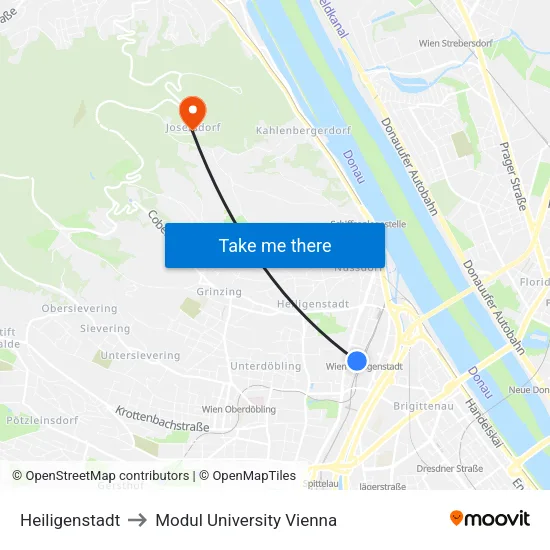Heiligenstadt to Modul University Vienna map