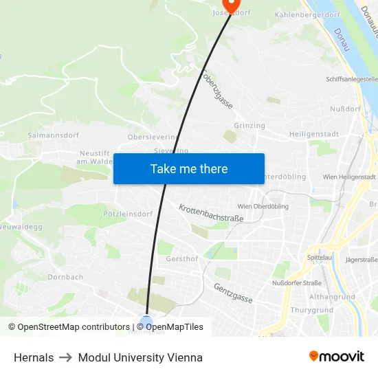 Hernals to Modul University Vienna map