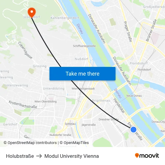 Holubstraße to Modul University Vienna map