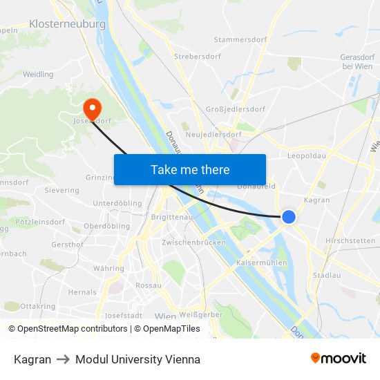 Kagran to Modul University Vienna map
