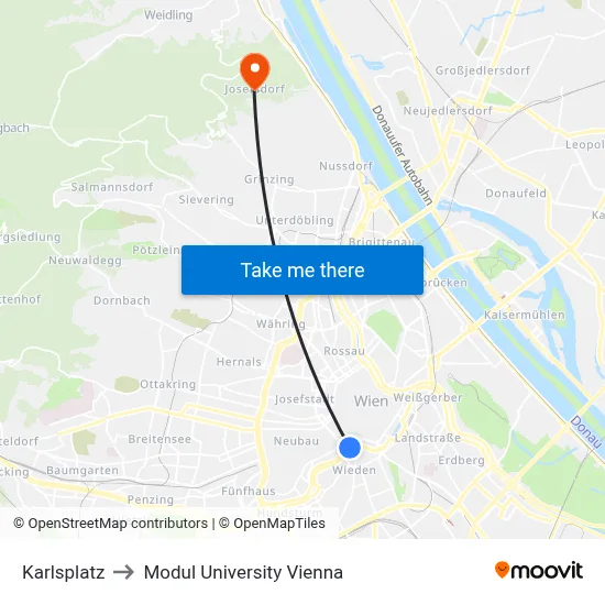 Karlsplatz to Modul University Vienna map