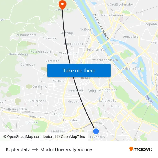 Keplerplatz to Modul University Vienna map