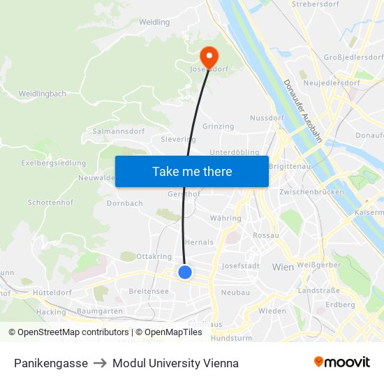 Panikengasse to Modul University Vienna map