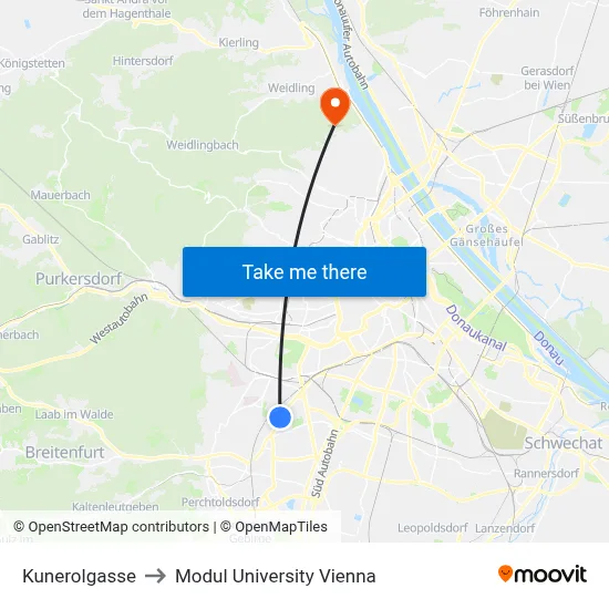 Kunerolgasse to Modul University Vienna map