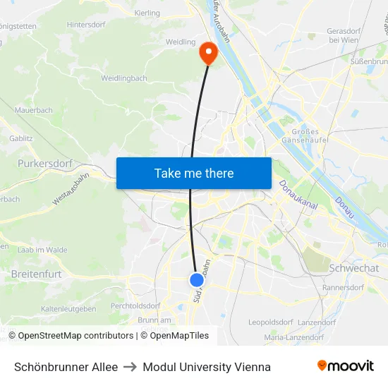 Schönbrunner Allee to Modul University Vienna map
