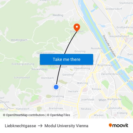 Liebknechtgasse to Modul University Vienna map