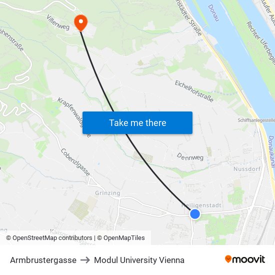 Armbrustergasse to Modul University Vienna map