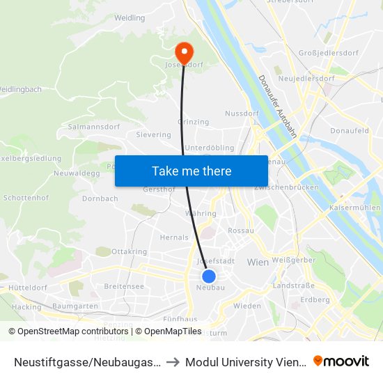 Neustiftgasse/Neubaugasse to Modul University Vienna map