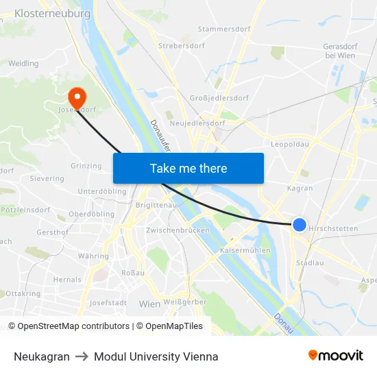 Neukagran to Modul University Vienna map